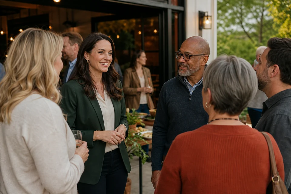 Realtor participating in a neighborhood gathering with local community members