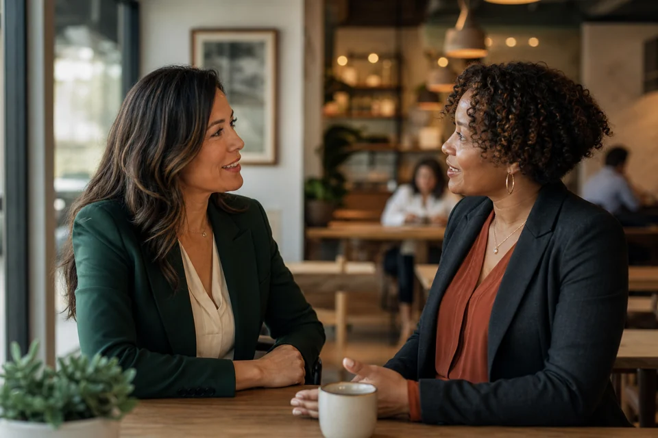 Two local professionals building a relationship through a face-to-face conversation