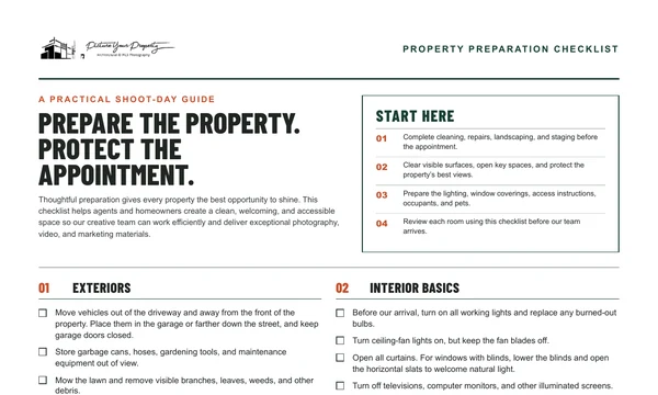 Preview of the Picture Your Property preparation checklist