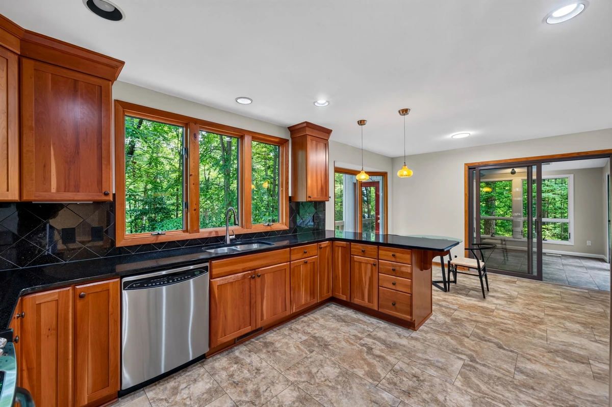 Garner kitchen and dining area viewed across the island